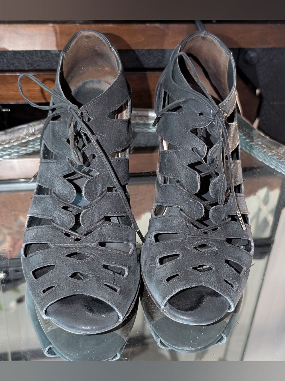Paul Green Black Cutout Lace-Up Heels